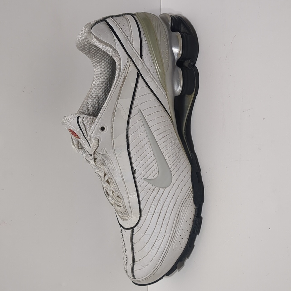 NIKE WOMENS SHOX WHITE/ BLACK leather SIZE 8.5 RARE RUNNING SHOES